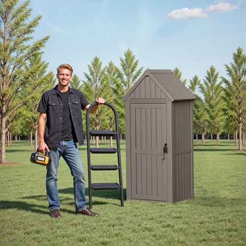 Outdoor Storage Shed,Resin Storage Cabinet with Lockable Door,Removable Shelves,Reinforced Floor,Durable and Weatherproof Shed for Backyard Garden Patio Lawn(Grey)