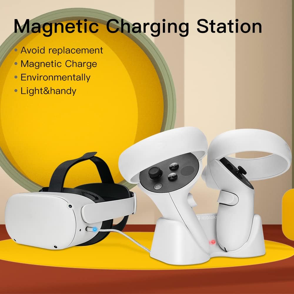 Hibloks Magnetic Charging Station Set for Oculus Quest 2 Controllers,Convenient Charging to Oculus Quest 2 Accessories,Oculus Quest 2 Rechargeable Battery,Magnetic Charging for Oculus Quest 2 Pack of 2