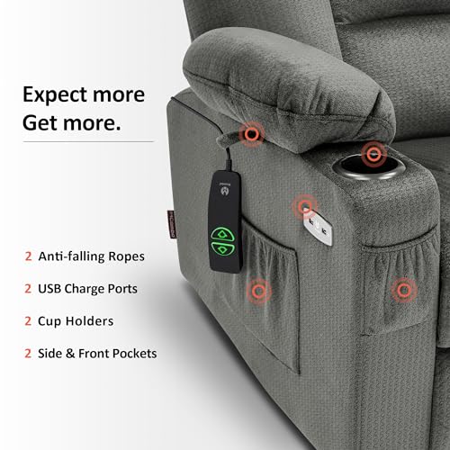MCombo Small Power Lift Recliner Chair with Massage and Heat for Petite People, Cup Holders, USB Ports, Side Pockets, Fabric 7569 (Small-Regular, Brown)