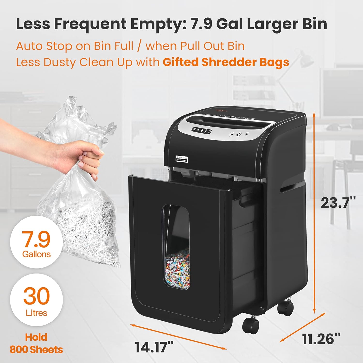 Paper Shredder for Home Use Heavy Duty with US Patented Blade,VidaTeco 18-Sheet Micro Cut Shredder,Shred CD/Card with 7.9-Gal Extra Large Bin Hold 800 Sheets,Paper Shredder with Auto Jam Proof(ETL)