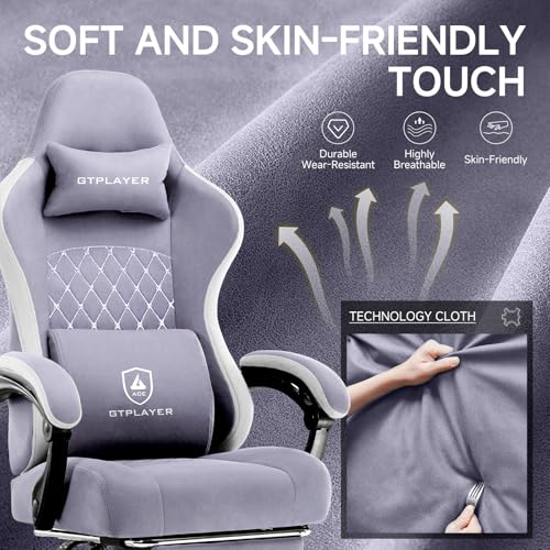 GTPLAYER Office Chair, Gaming Computer Desk Fabric Chair with Footrest, High Back Ergonomic Office Chair with Pocket Spring Lumbar Support and Linkage Armrests Adjustable Height Swivel for Home Task