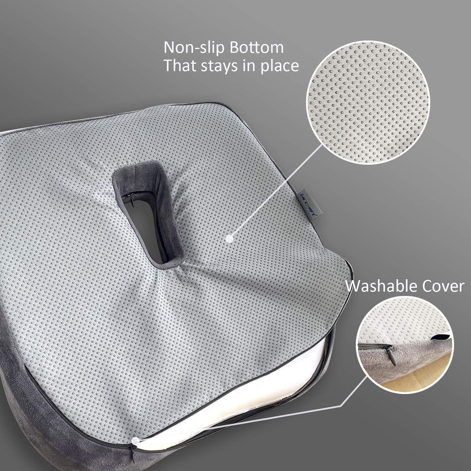 Seat Cushion with Lumbar Support Pillow for Office Chair - Coccyx Memory Foam Cushions for Sciatica, Lower Back Tailbone Pain Relief - Grey