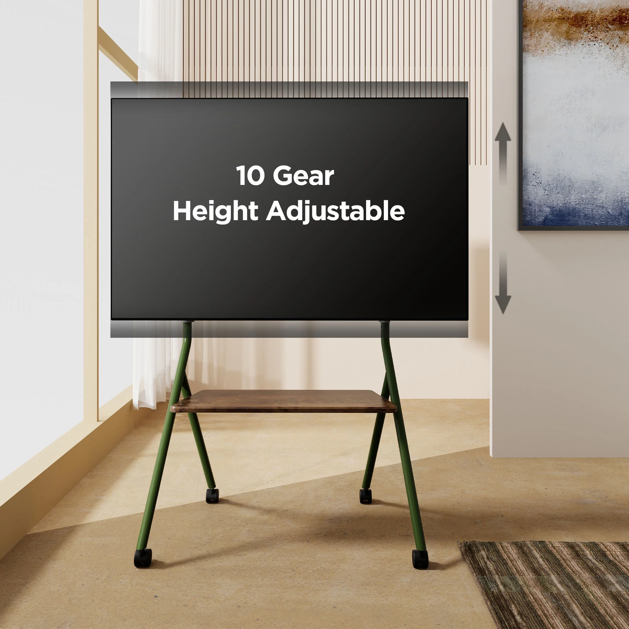 FITUEYES Design Mobile TV Stand for 55 60 65 75 78 Inch TV, Rolling TV Stand with Wooden Storage Shelves, Suitable for Living Room, Office and More, Collector Series.