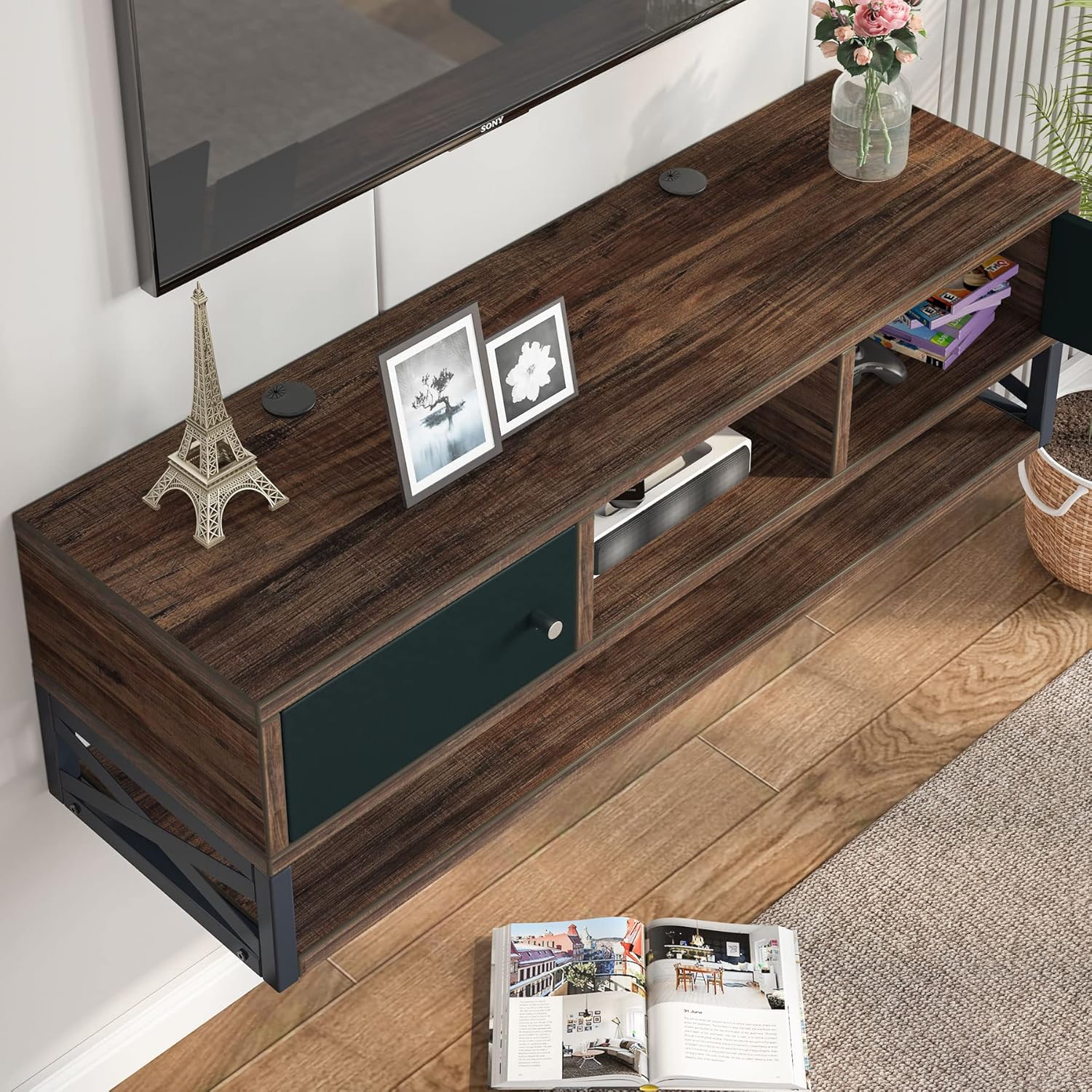 Tribesigns Floating TV Stand, 3-Tier Wall Mounted Media Console TV Shelf with Magnetic Suction Doors, TV Cabinet Entertainment Center Console Shelf for Living Room Bedroom