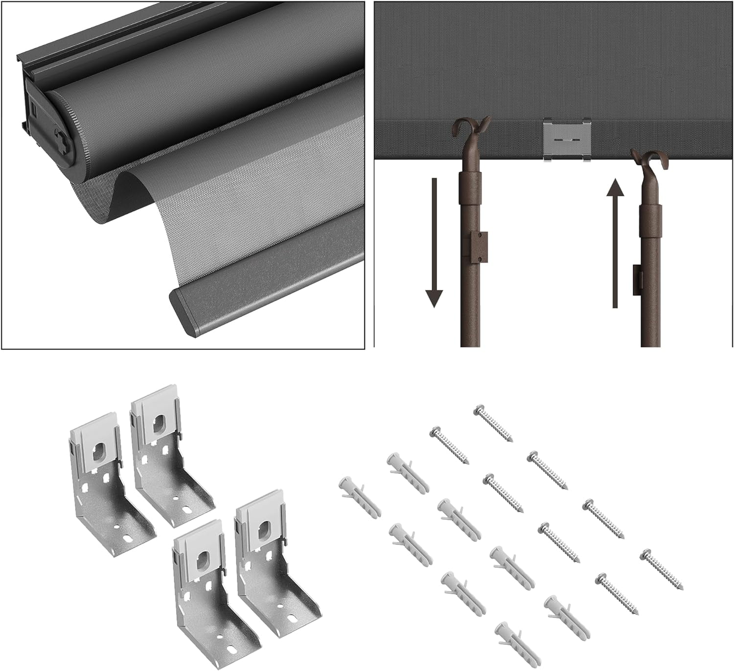 CozyHom Outdoor Roller Shades, 420GSM 95% Blackout Cordless Patio Roller Blinds with Pole, 6'Wx8'H Waterproof Blinds Roll Up for Gazebo Porch, Deck, Pergola, Black