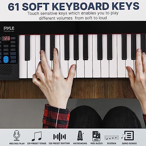 Pyle Electric Keyboard Piano 88 Keys - Portable Foldable Digital Piano Keyboard With Bluetooth, 128 Rhythms/Tones,Semi weighted keys, Sustain Pedal, Piano Bag - for Beginners, Kids,Adult -PKBRD8100