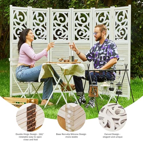 Room Divider Wood Carved Wall Divider Indoor Folding Portable Partition Screen for Home Office Garden Terrace - 6 Panel, 67 * 90inch (Dark Brown)