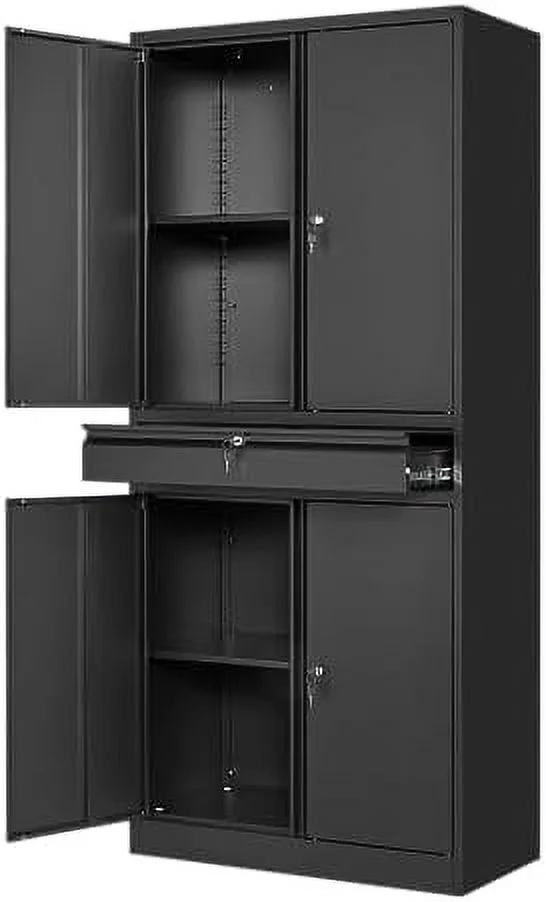 NLTBONNIE Metal Garage  Cabinet with 2 Doors and 4 Adjustable Shelves - 71" Steel Lockable File Cabinet Locking Tool Cabinets for Office Home Garage Gym School (White) - Curated Treasures Market