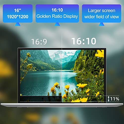Laptop 16 Inch, 16GB DDR4 512GB SSD, Quad Core N CPU(Up to 2.9GHz), FHD IPS 1920x1200 Display, Notebook Computer with 2.4G+5G WiFi, BT4.0, 38WH Battry, Cooling System, Numeric Keypad, 4 Speakers.
