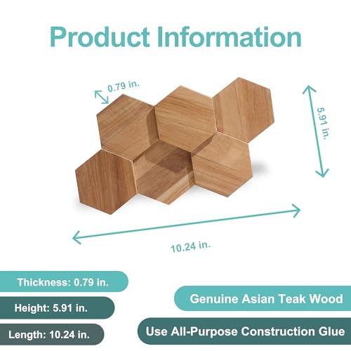 Teak UltraWood Hexagon Wall Panels in Natural - 3D Hexagonal Wall Covering for Feature Walls - Modern Peel-and-Stick Wallpaper Alternative - Easy DIY Installation - 25-Pack