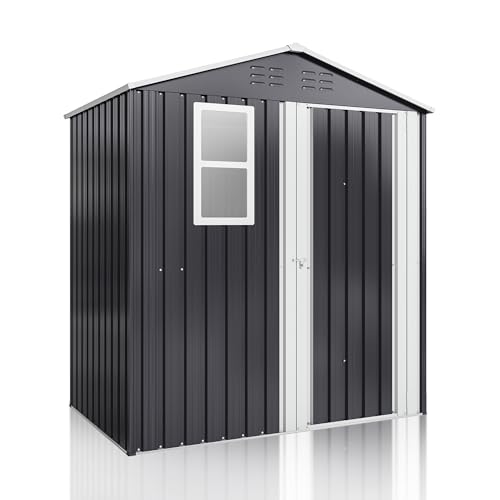 10x10 FT Outdoor Storage Shed, Metal Garden Tool Shed with Updated Frame Structure, Lockable Doors and Windows, Ideal for Backyard Garden Patio Lawn, Grey