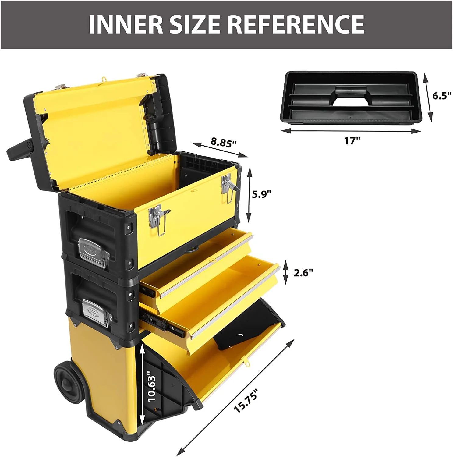 Big Red Rolling Tool Chest with Wheels Stackable Tool Storage Cabinet with 3 Drawers for Garage Workshop