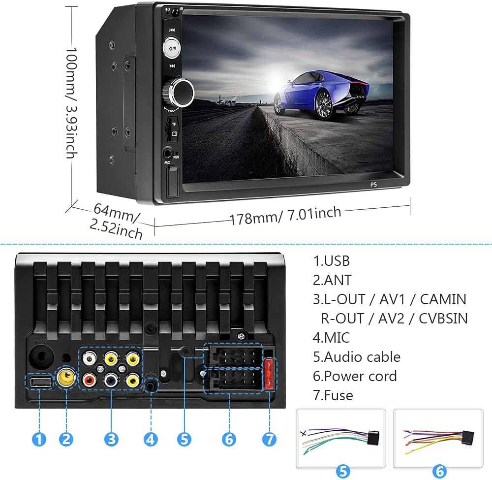 Double Din Touch Screen Car Stereo with Bluetooth and Backup Camera, Rimoody 7 inch Car Radio with FM Radio Mirror Link AUX USB SD Port Car Audio Receiver Steering Wheel Control