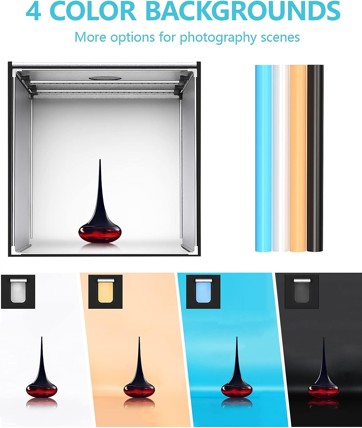 FOSITAN Bi-Color 2600K-8500K Photo Box, 39"/100cm Dimmable Photo Light Box Portable Folding Shooting Studio Tent with 4 Color Backdrops, 2 LED Light Bars,13000LM for Professional Product Advertising