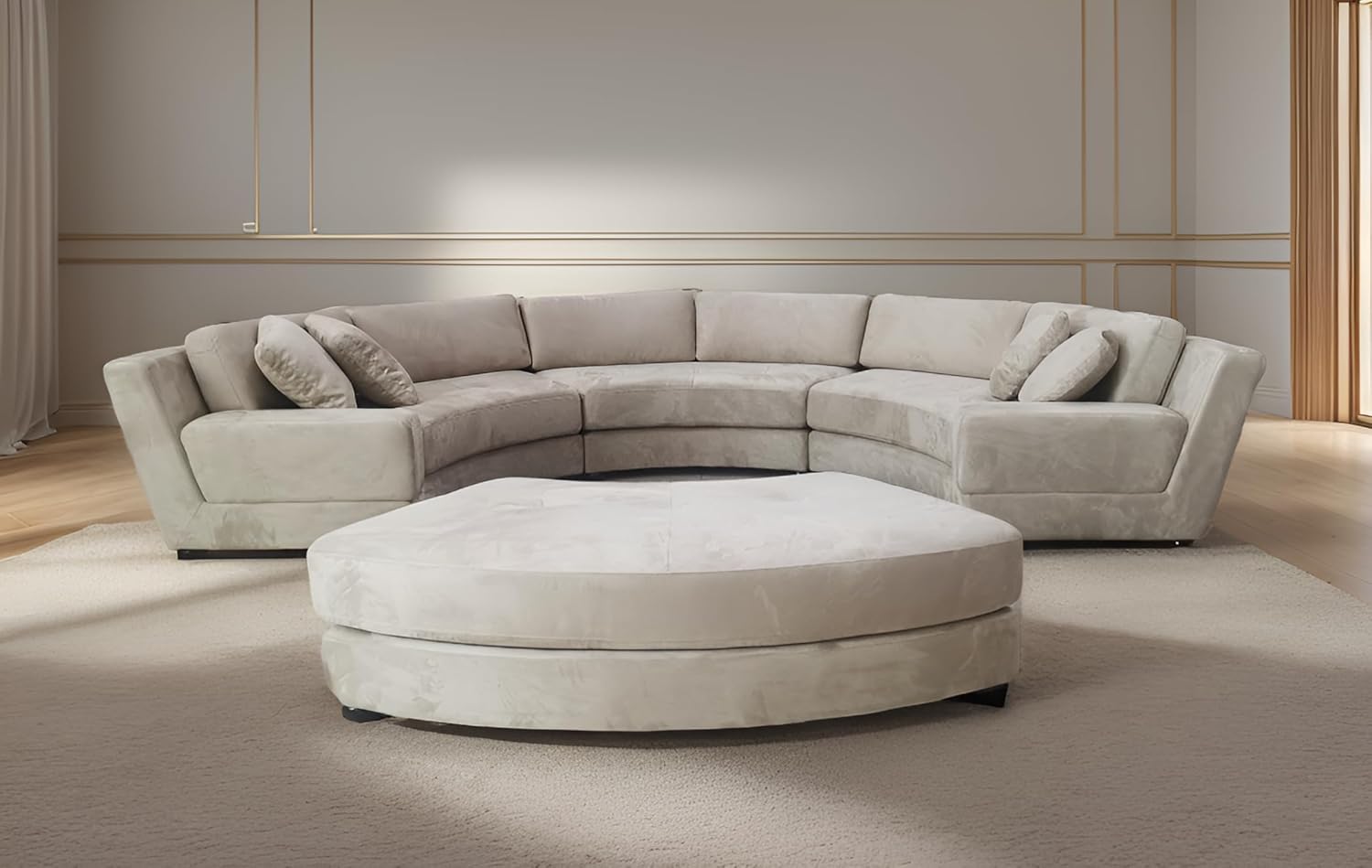 Stendmar 160" Semi Circular Round Beige Microfiber Fabric Sectional Couch Sofa Set S606BE