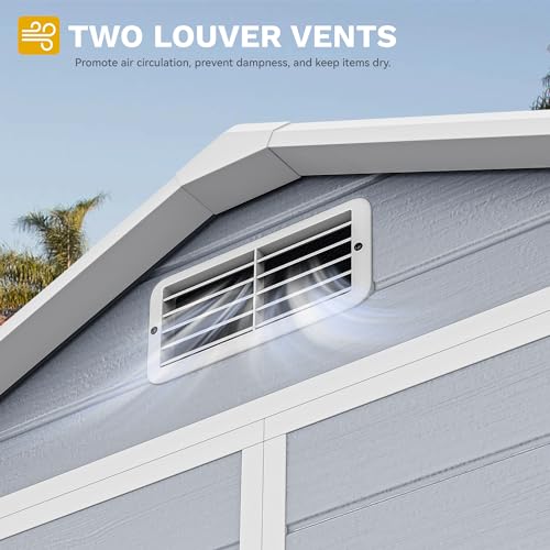DWVO 6.x4 FT Resin Storage Shed with Reinforced Floor, Outdoor Storage Shed with Lockable Door, Window and Vents, Waterproof Plastic Tool Storage for Garden, Backyard, Patio, Lawn