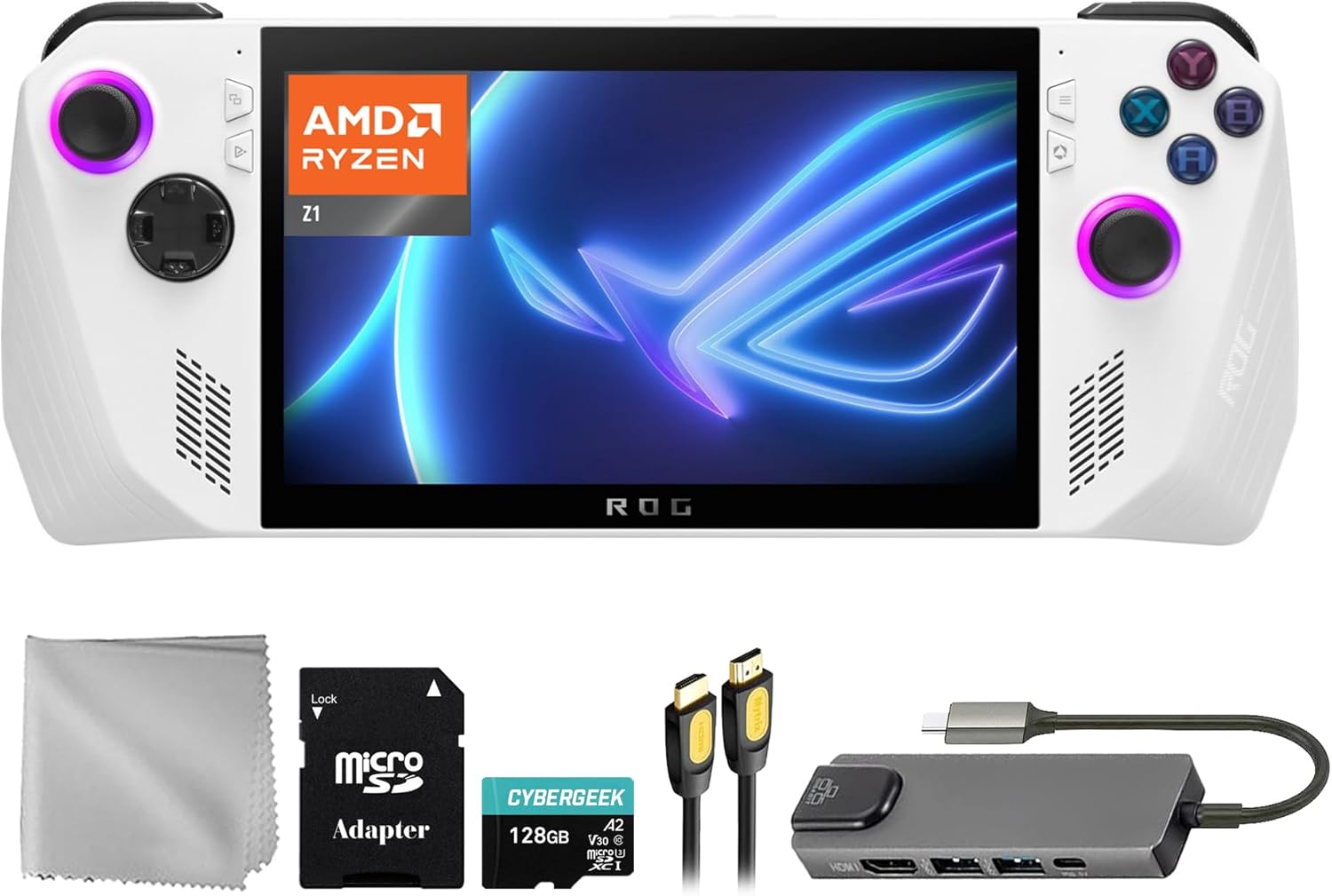 ASUS ROG Ally 1TB Gaming Handheld 7-inch Touchscreen 120Hz FHD 1080p AMD Ryzen Z1 Processor, Mytrix Hub, 128GB MicroSD Card, 4 Accessories: 5 in 1 Bundle, RC71L-ALLY.Z1X_512