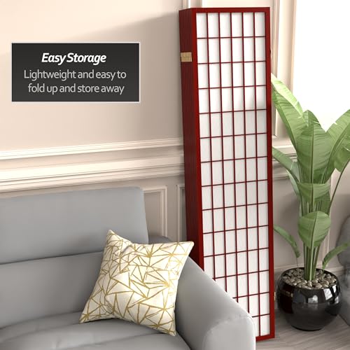 Red Lantern 6 ft. Tall Window Pane Shoji Screen-Natural-4 Panels Room Divider