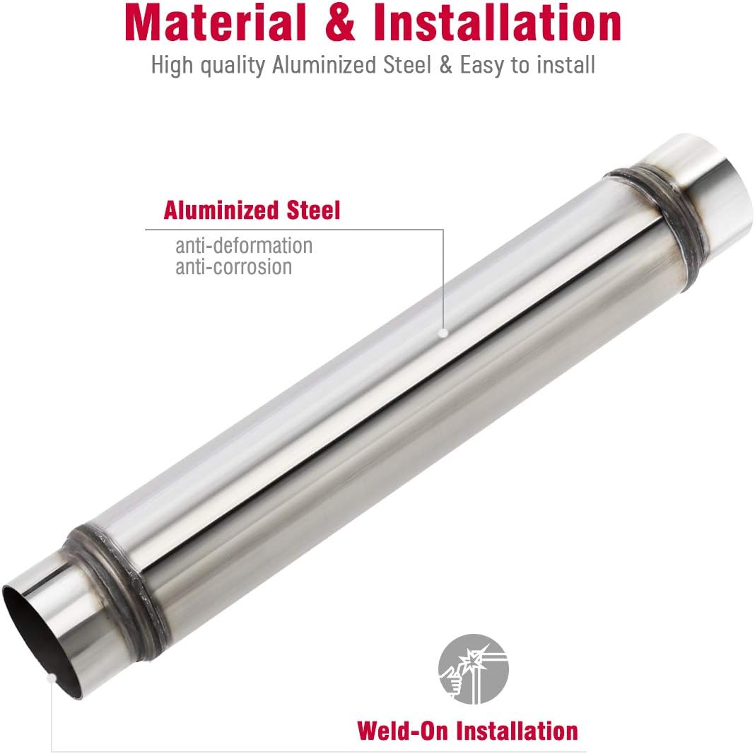 Upower 3 Inch Inlet/Outlet Exhaust Muffler, 3" Inlet Resonator with 18" Length Overall Length 22" Resonator Great Tone Universal Stainless Steel Muffler Resonator Pack of 2