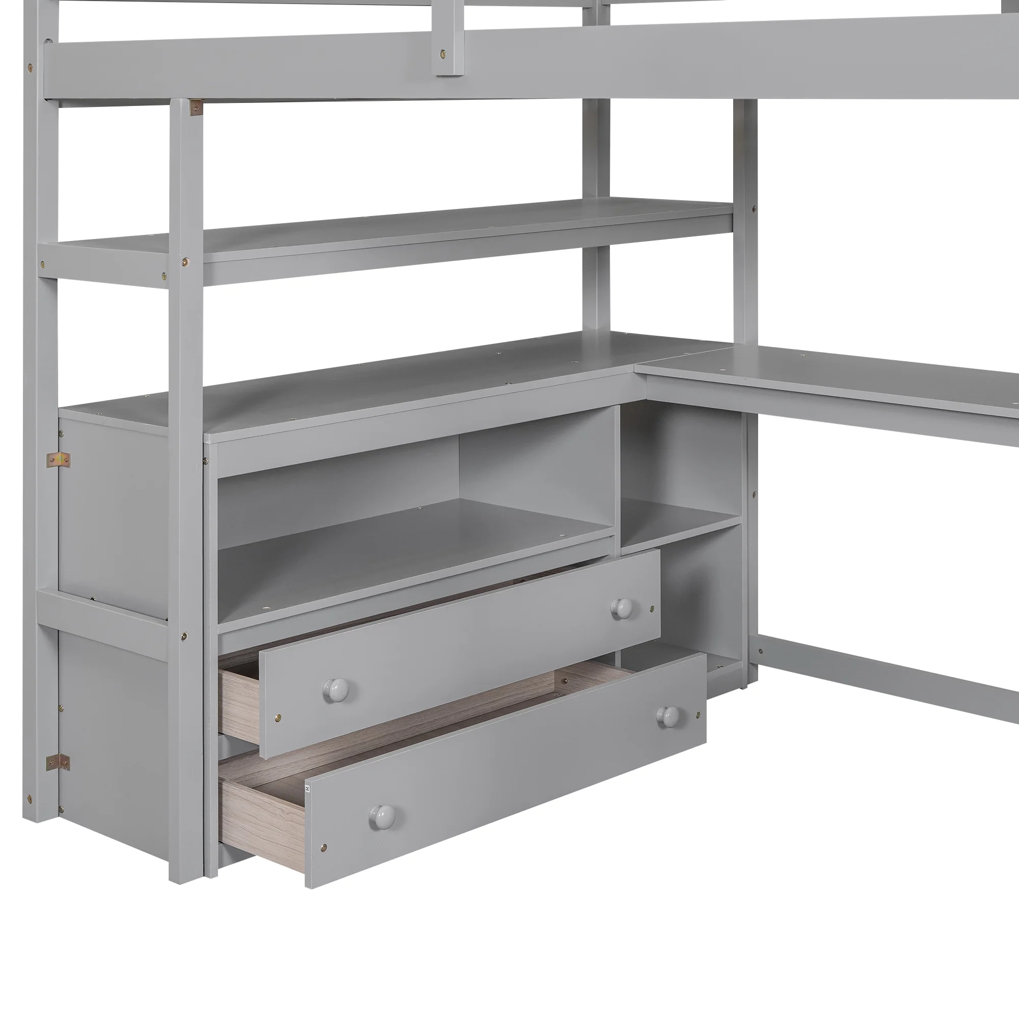 Loft Bed with Desk & Storage Stairs Wood Loft Beds with Two Built-in Drawers, High Loft Bed Frame with Step for Kids, Juniors, Boys and Girls No Box Spring Needed & Space Saving (Full)