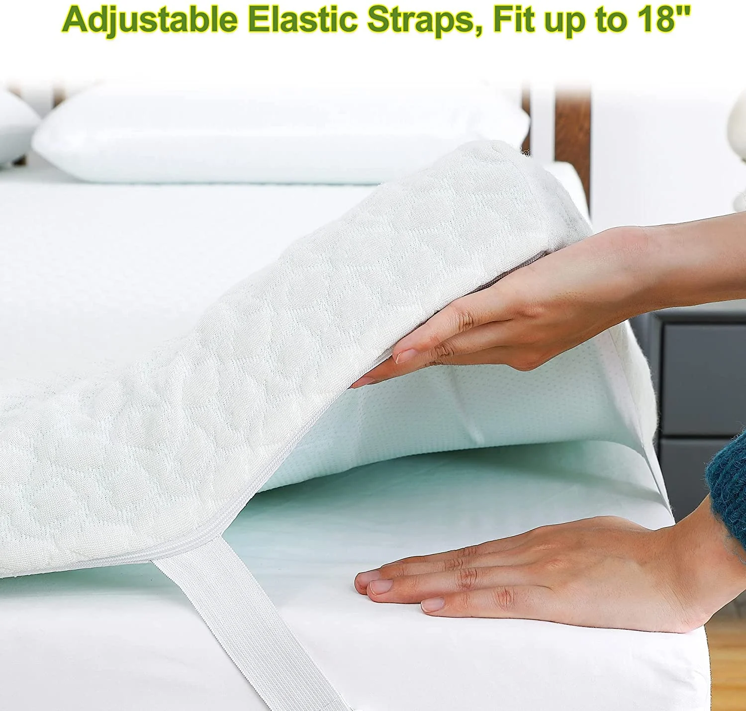 Mattress Topper Full, Homhougo 3 Inch Green Tea Memory Foam Mattress Topper with Zippered Bamboo Cover, Soft Bed Topper