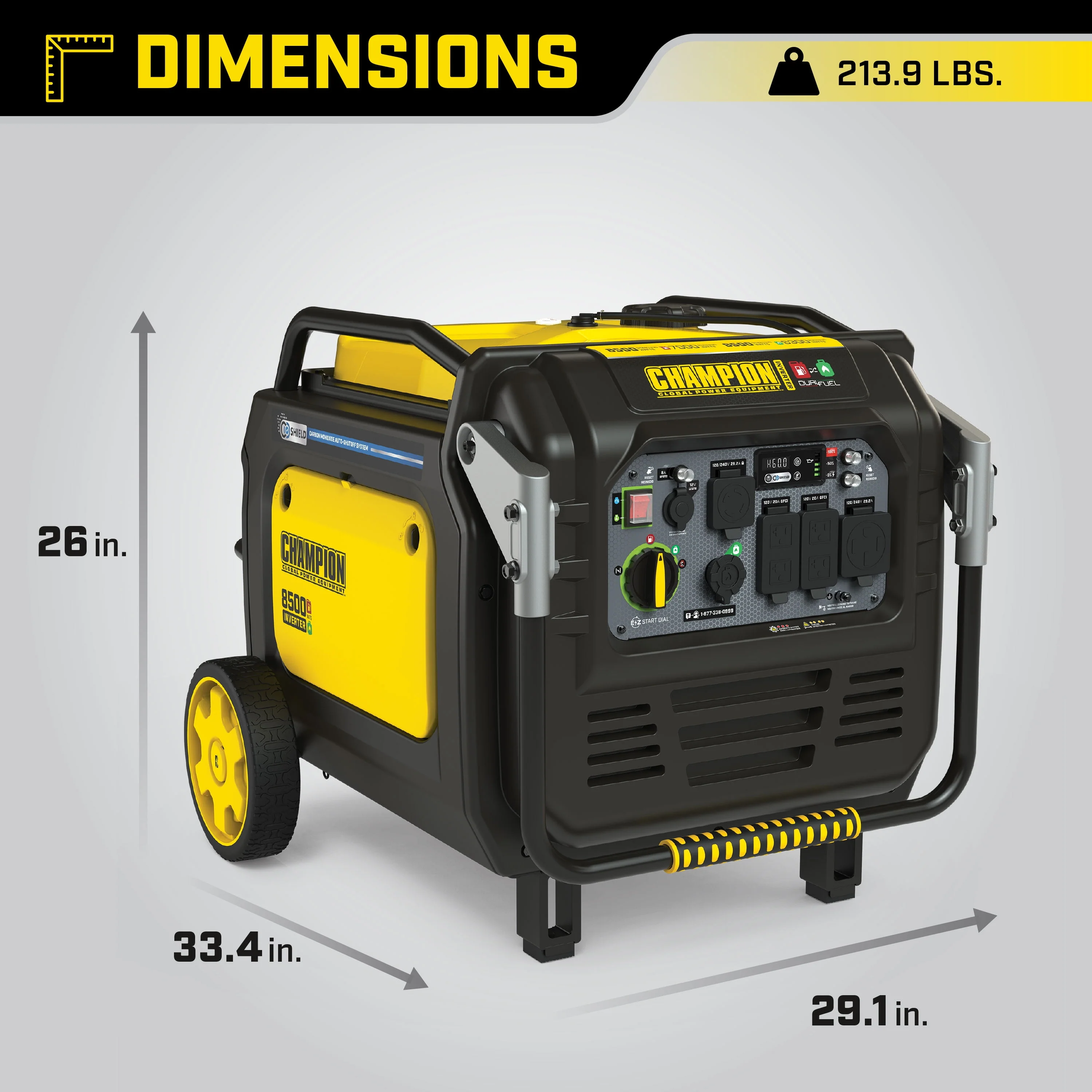 Champion Power Equipment 8500-Watt Electric Start Dual Fuel Inverter Generator with Quiet Technology, CO Shield