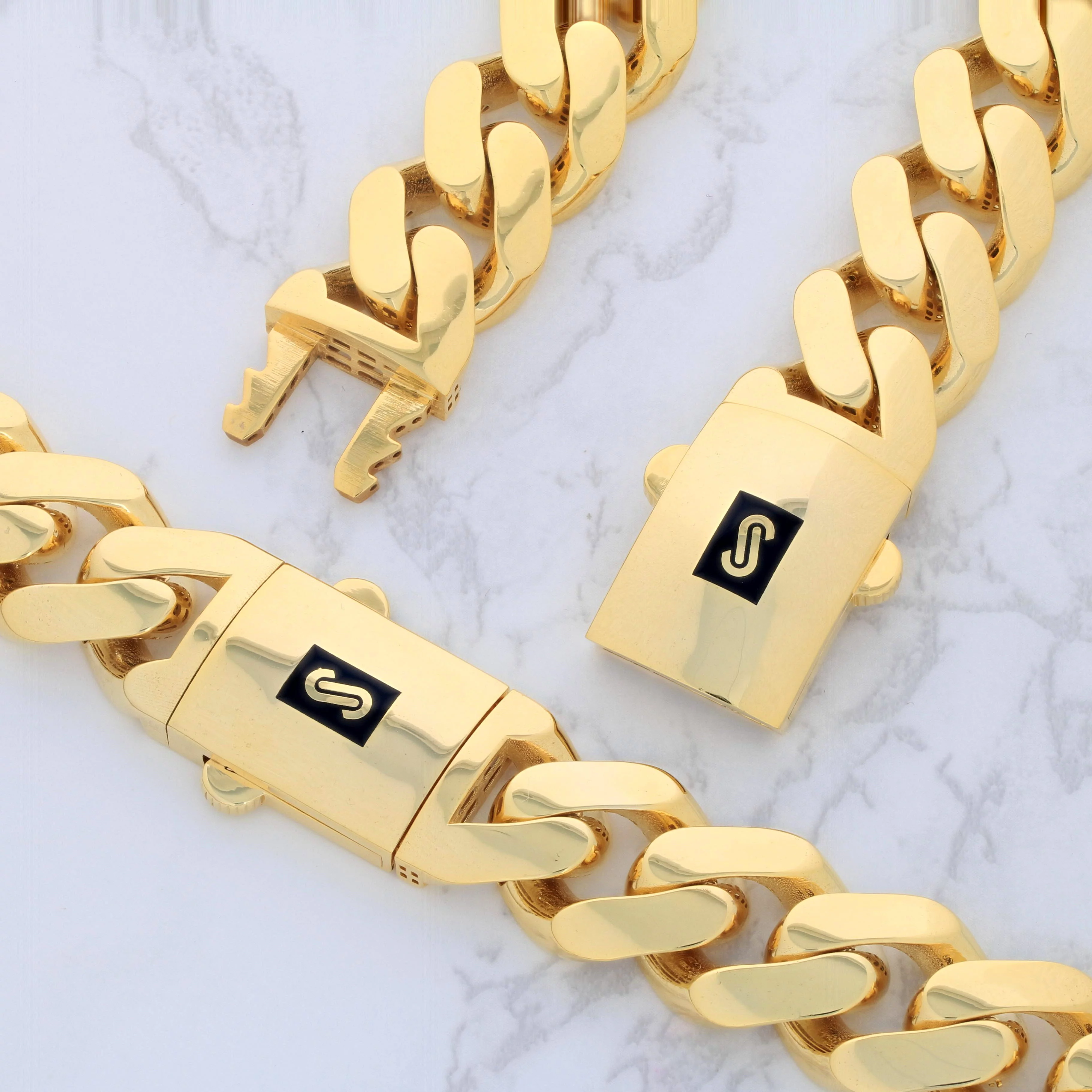 Nuragold 10k Yellow Gold 17mm Royal Monaco Miami Cuban Link Chain Necklace, Mens Jewelry Fancy Box Clasp 22" - 30"
