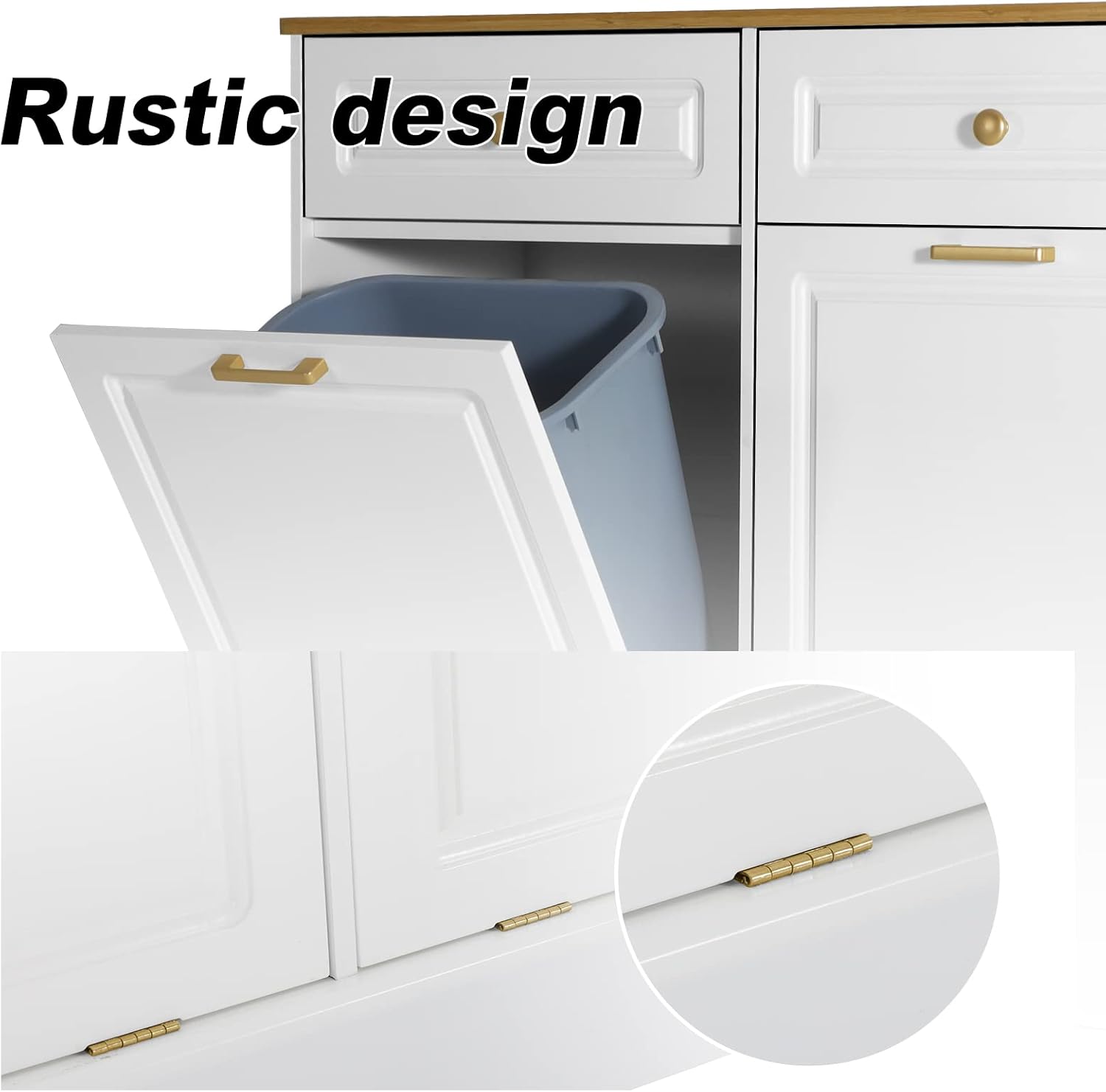 UEV Double Kitchen Trash Cabinets,Two Tilt Out Trash Cabinets with Solid Hideaway Drawers,Free Standing Wooden Kitchen Trash Can Recycling Cabinet Trash Can Holder (White)