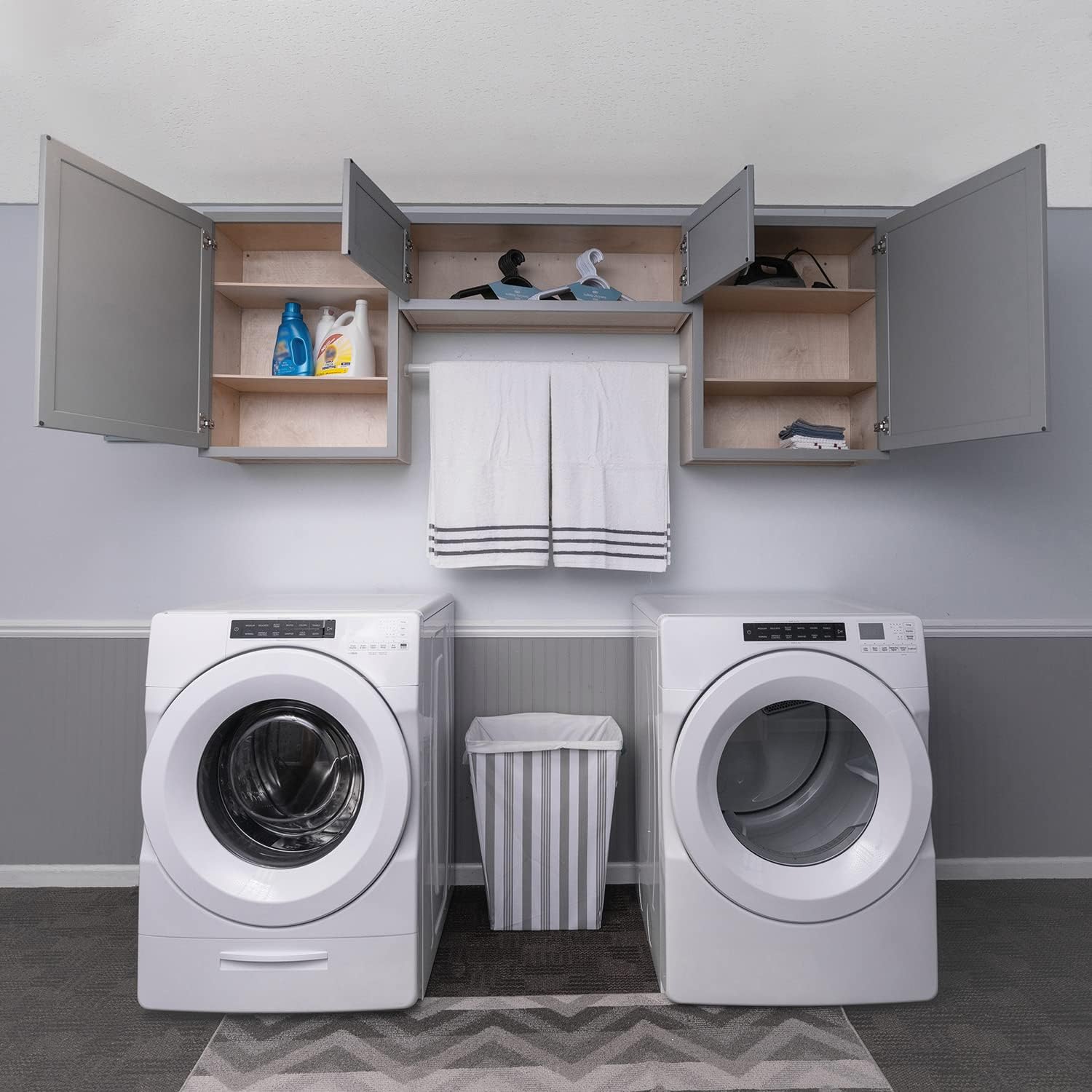 RTA (Ready-to-Assemble) Cabinets | Magnetic Grey Starter Laundry Room Cabinet Kit | 72" Wide | 2 x 18 W x 30" H x 12" D | 1 x 36 W x 12" H x 12" D | Storage Cabinets | Shaker Cabinets