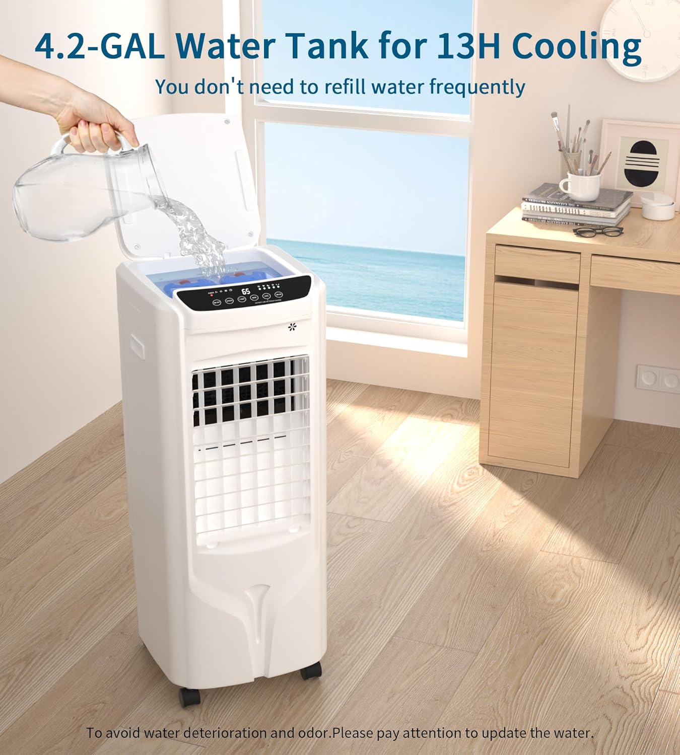 Swamp Cooler Air Conditioner,Evaporative Air Cooler with 4.2-Gal Tank,120° Oscillation,4 Ice Packs,3-In-1 Portable Evaporative Cooler Cooling Fan for Indoor Room Bedroom Garage Outdoor (31IN)