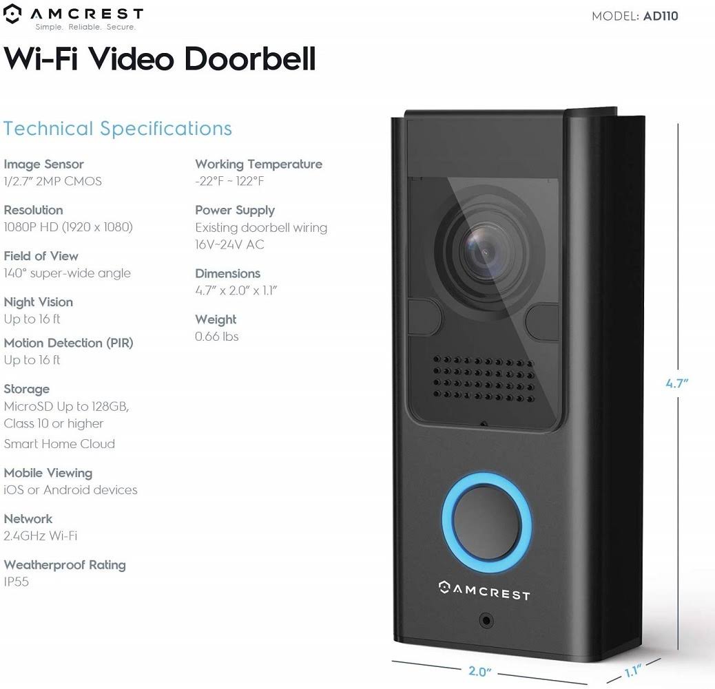 AD110 Amcrest SmartHome Video Doorbell Camera