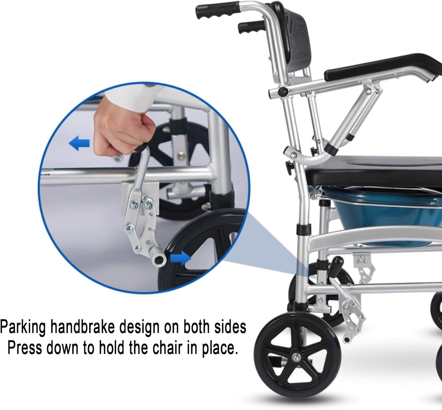 4 in 1 Shower Wheelchair, Portable Shower Chair with Wheels, Bedside Commode Chair, Waterproof Shower Commode Chair for Elderly
