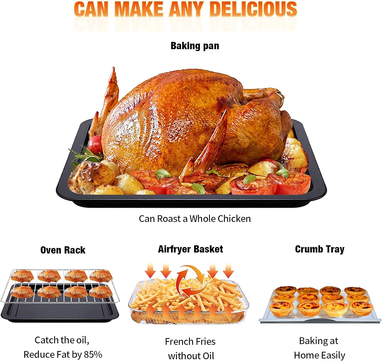 Geek Chef Air Fryer, 6 Slice 26QT Air Fryer Toaster Oven Combo, Air Fryer Oven,Roast, Bake, Broil, Reheat, Fry Oil-Free, Extra Large Convection Countertop Oven, Stainless Steel, ETL Listed