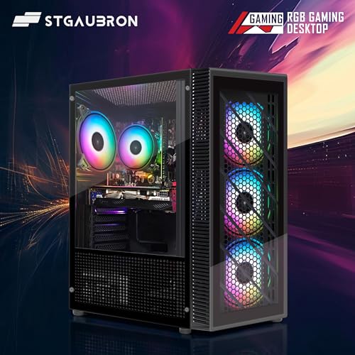 STGAubron Gaming PC Desktop Computer, Intel Core I7 up to 3.9 GHz, Radeon RX 580 8G, 16G RAM, 512G SSD, WiFi, Bluetooth 5.0, RGB Fan x6, RGB BT Sound Bar, Windows 10 Home