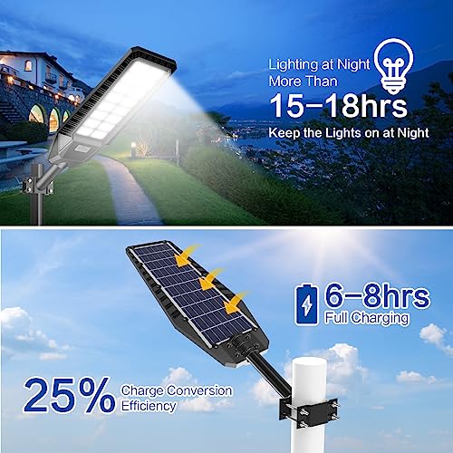 2 Pack 3200W Solar Street Lights Outdoor, Dusk to Dawn Street Lights Solar Powered with Motion Sensor Waterproof IP66 6500K Solar Parking Lot Lights for Yard, Garage
