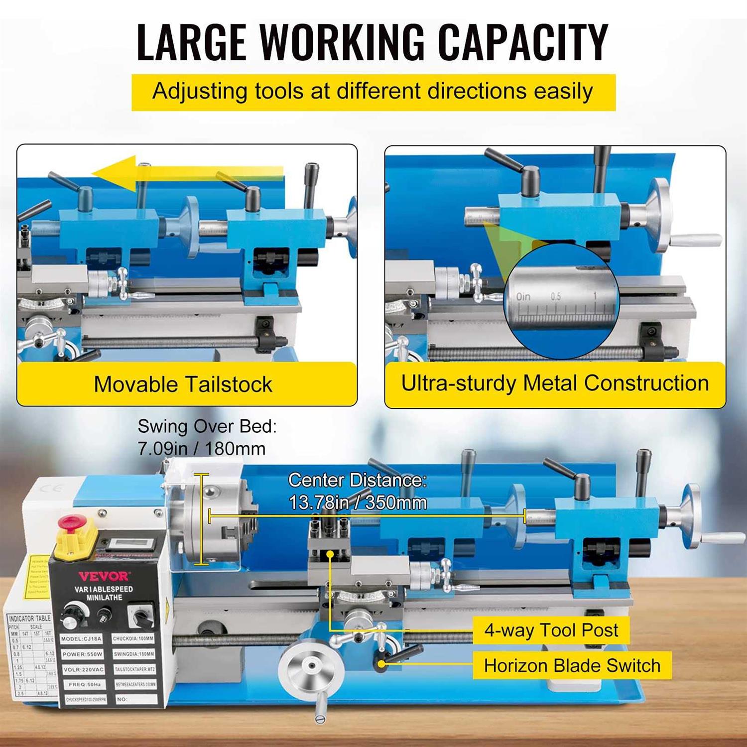 VEVOR Mini Metal Lathe 7x14 Benchtop Metal Lathe 550W Variable Speed Metal Lathe - Shop Hardware Tools Online Store