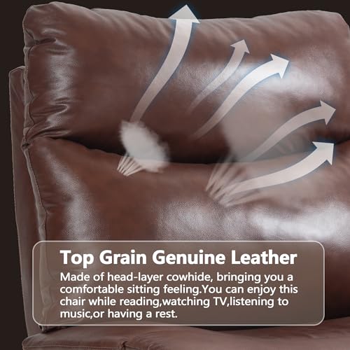 Genuine Leather Electric Power Recliner Chair with USB Charge Ports, 33.5'' Extra Large Width Powered Reclining Chair for Living Room Bedroom Home Theater