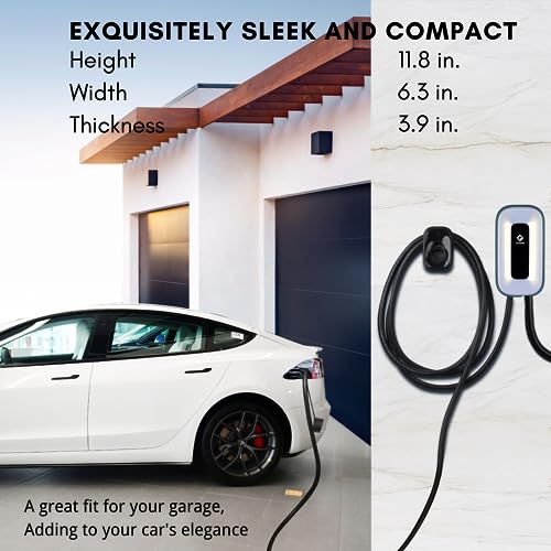 EV Charger Level 2，50 Amp Charge Station, 240V Level 2 Charger,Indoor/Outdoor EVSE, 25Ft Cable& 37" Power Cord Level 2 ev Charger, 2.4GWiFi/APP/RFID Card (NEMA14-50 Plug or Hardwired)