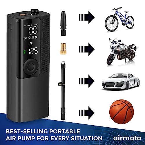 Airmoto Tire Inflator Portable Air Compressor - 2pack - Air Pump for Car Tires with Tire Pressure Gauge (120 PSI) - One Click Smart Pump Tire Inflator for Car, Motorcycle, Bicycle and More