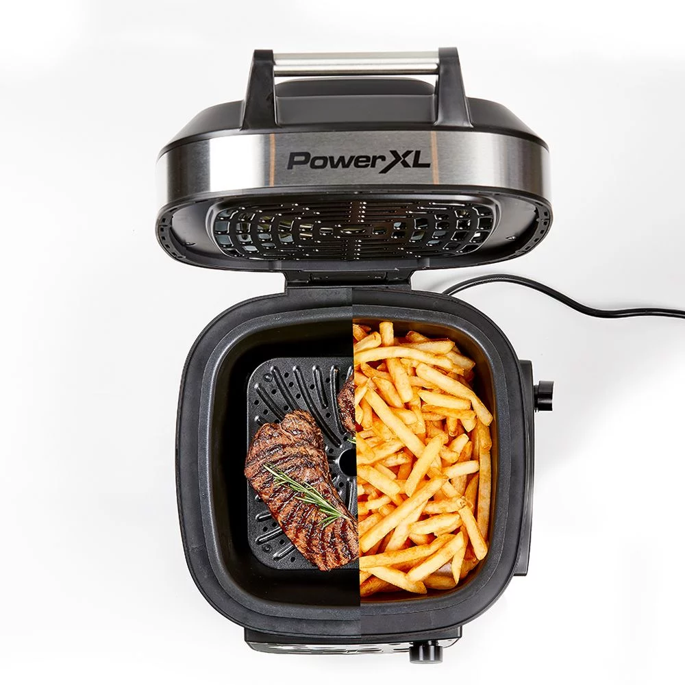 PowerXL Grill Air Fryer Combo 12-in-1 Indoor Grill, Air Fryer, Slow Cooker, Roast, Bake, 1550-Watts, Stainless Steel Finish