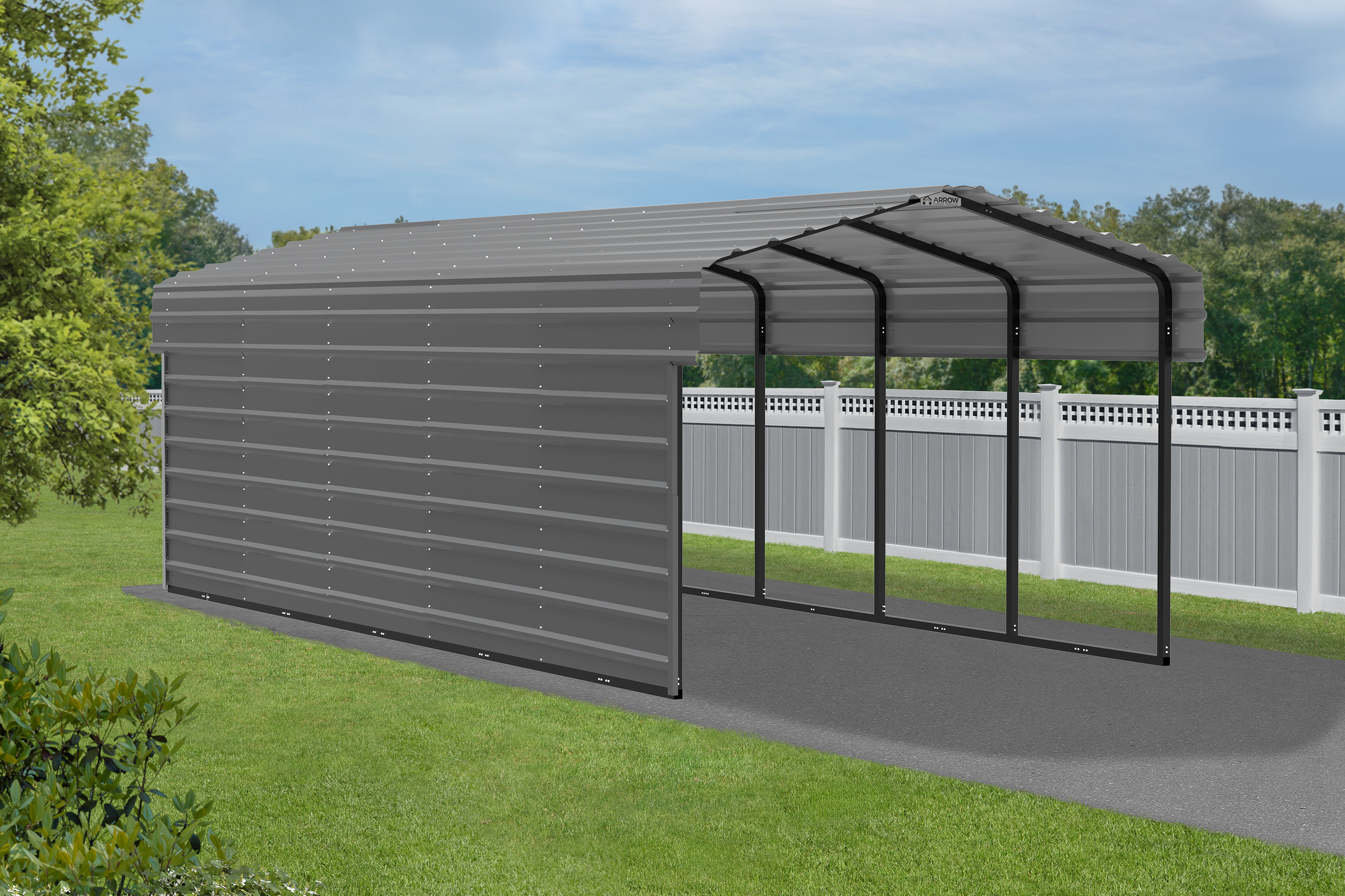 Arrow Carports Galvanized Steel Carport, with 1-Sided Enclosure, Compact Car Metal Carport Kit, 10' x 24' x 7', Charcoal