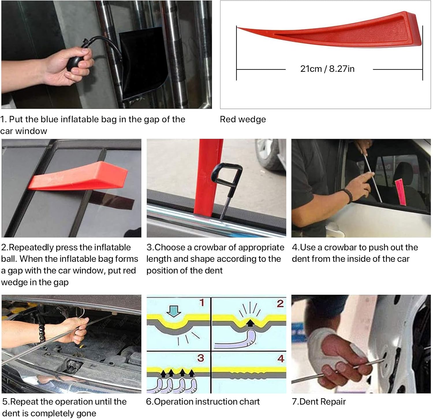 Auto Body Repair Tool Kit, 52pcs Car Dent Puller with Repair Rods, Air Wedge Bag, Window Wedge, T-bar Dent Puller for Car Dent Remover, Paintless Dent Repair Kit for Minor Dent and Deep Dent Removal