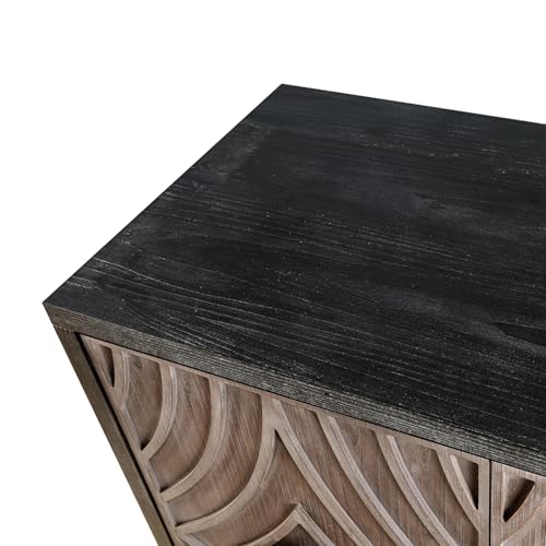 Mid Century Sideboard Buffet Cabinet with Solid Wood Legs, 60" Kitchen Storage Cabinet Credenza with 4 Convex Pattern Diamond Doors and 2 Shelves Accent Console Table, Antique Black