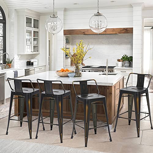 Alunaune 30" Metal Bar Stools Set of 4 Counter Height Barstools Industrial Counter Stool Kitchen Bar Chairs Indoor Outdoor-Low Back, Distressed White