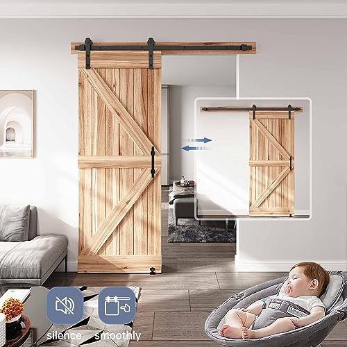 EaseLife 12 FT Double Sliding Barn Door Track and Handle Hardware Kit,Straight Pulley,Slide Smoothly Quietly,Easy Install (12FT Track Kit for 33"~36" Wide Double Door)