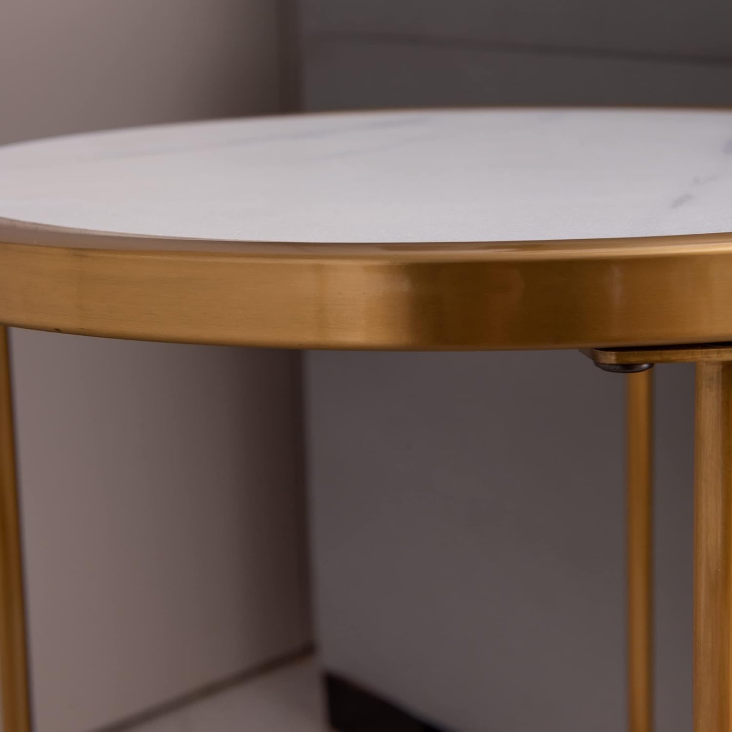 Slate,sintered Stone Round Side,end Table with Golden Stainless Steel Frame
