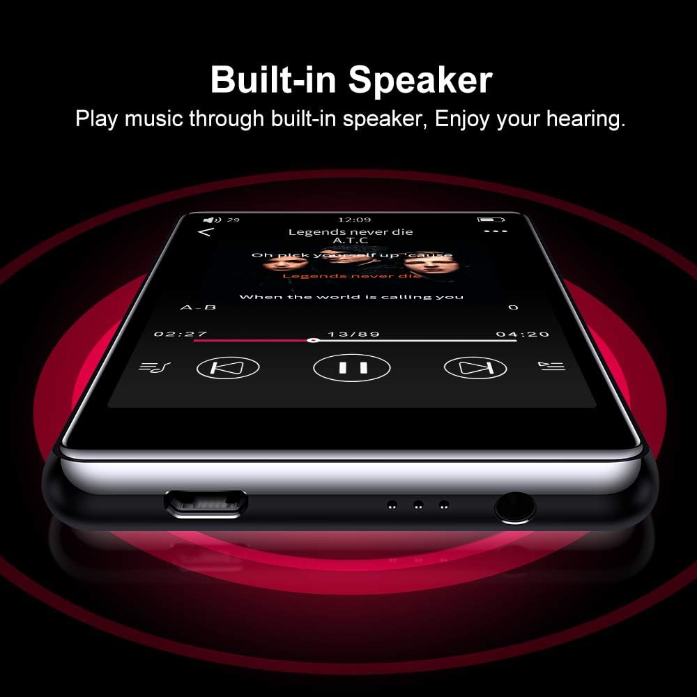 16GB MP3 Player with Bluetooth, Full Touchscreen HD Video Mp4 Mp3 Music Player with Speaker,FM Radio, Micro SD Slot, Headphones + Case Included, up to 128GB Pack of 2