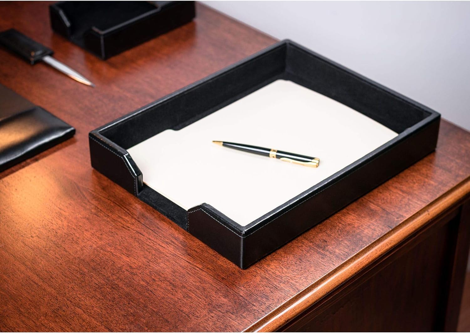 Dacasso Black Bonded Leather Letter Tray