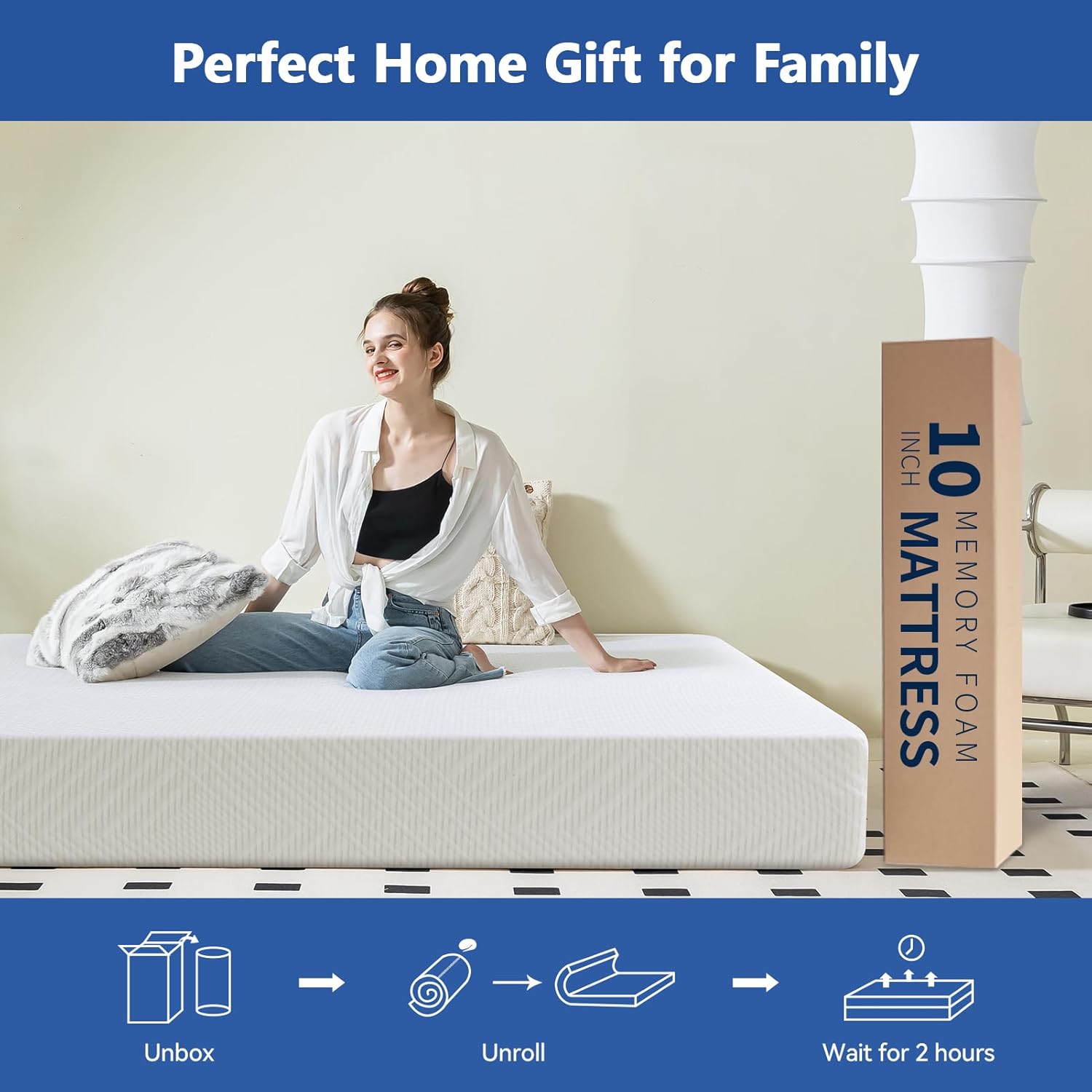 Memory Foam Mattress Full Size 10 Inch Mattress, Cooling Green Tea/Gel Medium Firm Mattress in a Box, Pressure Relief Comfort Bed Mattress Made in USA, CertiPUR-US 75'' x 54''