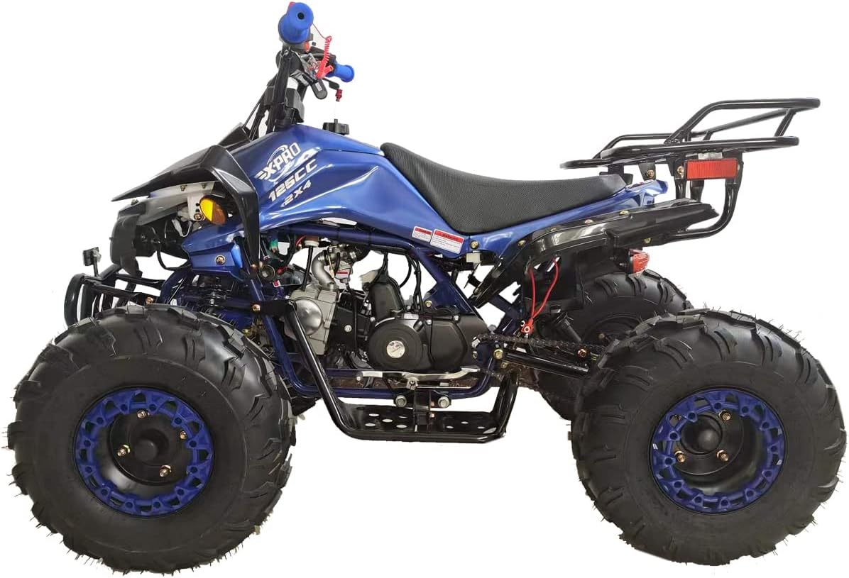 X-PRO Blast 125cc ATV Automatic Transmission w/Reverse, LED Headlight, Big 19"/18" Tires! Assembled and Tested！ (Blue)